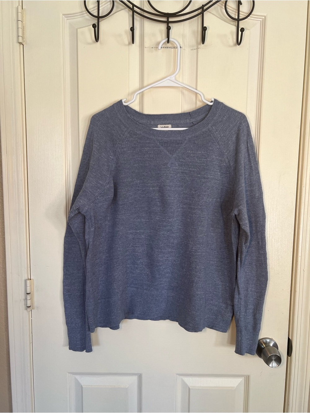 L.L.Bean Organic Cotton Boxy Blue Crewneck Sweater Size L